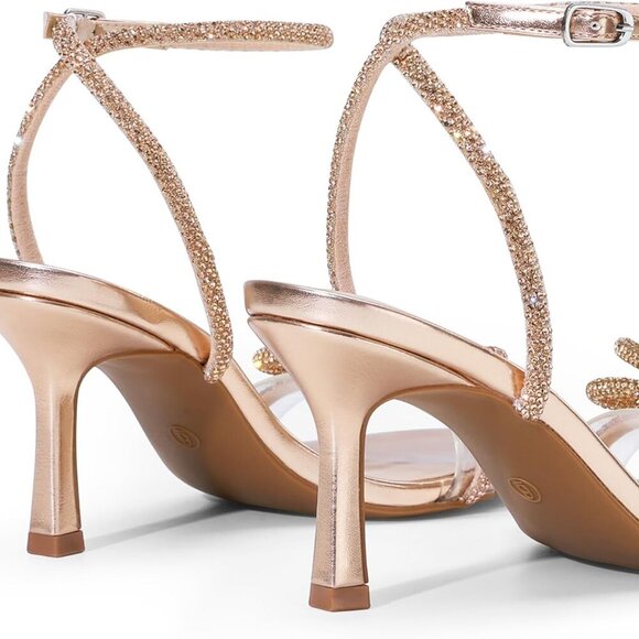 Women's Rhinestone Heeled Sandals Open Toe Ankle Strap Party Heel - Picture 4 of 6